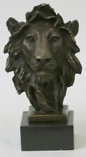 Hot Cast Signed Bronze Royal Lion Statue Sculpture Bust Marble Base Figurine Art picture