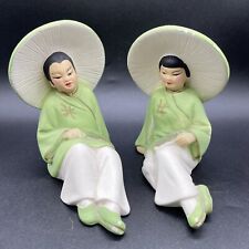 1960s Ceramic Oriental Sitting Couple Figures Hand Crafted & Hand Painted-OOAK picture