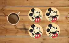 CLASSIC MICKEY MOUSE DESIGN ROUND COASTER SET OF 4 CUSTOM MADE 3.5