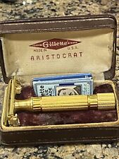 Vintage 1940's Gillette Gold Aristocrat w/ Case & New Blue Blades picture