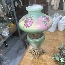 1860's Antique Victorian Hand Painted Green Floral Oil Lamp #304 picture