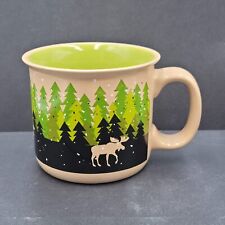 Lazy One Mug Tan Green Snowy Woodland Trees Moose Coffee Cup picture