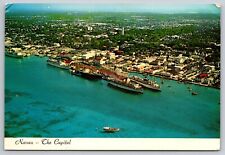 Postcard Bahamas Nassau the Capital aerial view  ships  docked c1967   3A picture