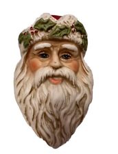 Old World Santa Claus Head Hand Painted Porcelain Christmas Tree Ornament 4” picture