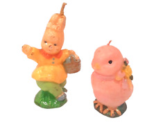 Vintage 50s Unused Hand Painted Easter Bunny & Chick Wax Candles Pair MCM  READ picture