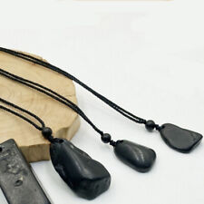 Natural Shungite Stones Crystal Necklace Rope Pendant Reiki Healing Protection picture