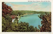 Pomeroy OH Ohio, Birds Eye View, Ohio River, Vintage Postcard picture