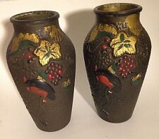 Two Vintage Wide Mouth Vase Mid Century Hand Painted Dark Brownish Gray 9