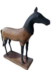 Wood and Metal Standing Horse on Wooden Base  Folk Art Style Farmhouse Decor EUC picture