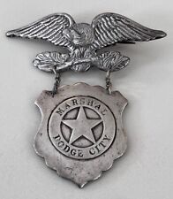 Vintage Badge Pin - Marshal Dodge City With Eagle - Silver Badge picture
