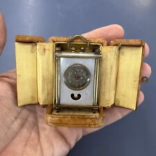 Beautiful Miniature Swiss Carriage Clock Lancel Brevet Metal Dore W/case MOP picture