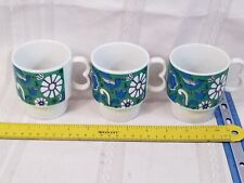 3 Stylecraft MCM Flower Birds Japan Ceramic Stacking Coffee Mugs Cups Blue Green picture