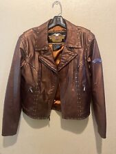 Harley Davidson Jacket Gold Brown L XL Super Cool Zip Thick And Heavy picture