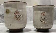 Ceramic Hand Made Kiyomizu Ware Set Bunny Mama & Baby Tea Cups picture