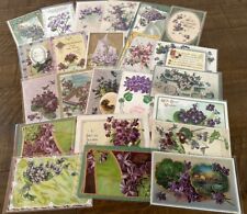 Nice~Lot of 23 Greetings Postcards with Purple Violets Flowers~in Sleeves~h886 picture