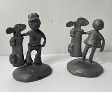 Vintage Pewter People His And Her Golf Figures As Found 3
