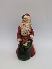 CHRISTMAS SANTA W/Bag Of Gifts FIGURINE HAND CRAFTED BY WOOD WORLD 7 Inch 1989 picture