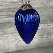 Vintage KUGEL Cobalt Blue RIBBED TEARDROP Mercury Glass Christmas Ornament picture