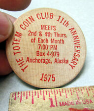Alaska Wood Dollar Token coin, Totem Coing Club 1975 Anchorage Alaska 11th anniv picture