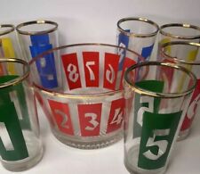 Anchor Hocking 1950s Numbered Drink Set Glasses Bucket Primary Colors Retro MCM picture