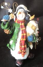 Whimsical Snowman Eating an Ice Cream Cone Figurine, Resin and Wire 9” Tall EUC picture