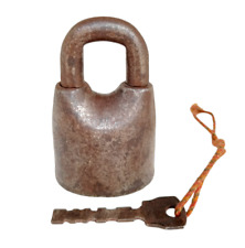 1900's Old Vintage Antique Iron Strong Solid Heavy Big Lock With Key Collectible picture