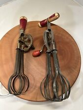 Vintage ECKO A&J Hi-Speed Egg Beaters Hand Cranked Red Wood Handles Made in USA picture
