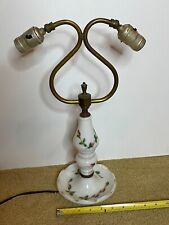 Vintage Farmhouse Double Gooseneck Milkglass Handpainted Floral Brass Table Lamp picture