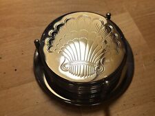 Vintage Scallop Silver Metal Coasters 6 With Stand Preowned picture