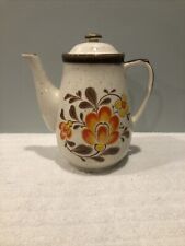 Vintage Brown Speckled Lidded Teapot Orange Floral picture