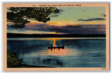 c1940's Boat Scene, Sunset on Long Lake at Naples Maine ME Vintage Postcard picture