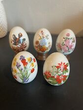 Lot Of 5 Vintage Avon Porcelain Eggs - 3 Stands - Four Seasons - Floral Flower  picture