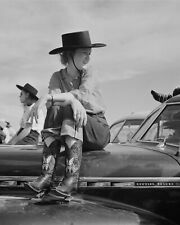 Cowgirl Vintage Photograph Sitting On Car Rodeo Western Life Montana 1930s 8x10 picture