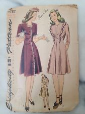 Vintage 1940s Simplicity 4787 bust 32 dress sewing pattern RARE picture