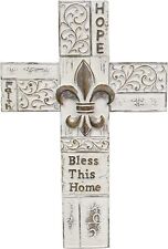 Distress White Scroll Wall Hanging Cross Faith Bless Spiritual Art Religious picture