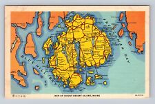 Mount Desert Island ME-Maine, Map And Landmarks, Antique, Vintage Postcard picture