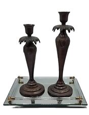 HEAVY METAL CANDLE STICKS BRONZE SET OF TWO 11