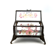 Vintage Pink Dried Flower + Butterfly Mirror Box Chest Case Keepsake 3x2