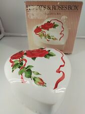 1984 Vintage Porcelain Heart Shape Red Roses Trinket Jewelry Dish Valentine NIB picture