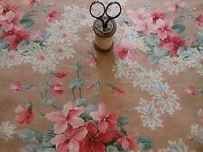 Antique 19thc Cottage Violet Daisy Floral Cotton Fabric ~ Blush Pink Tan Sage picture