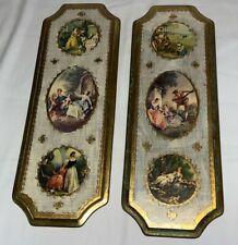 Lot of 2 Vintage Italian Florentine Toleware Gold Wood Plaques picture