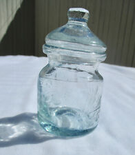 Vtg Small Hand-blown Floral Etched Glass Jar+Lid from Mexico 3.75
