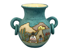 Ceramica Gardiel Linea 24K Gold Mexico Pottery Blue Vase/Jug Turquoise signed picture