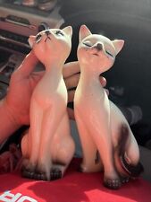 Vintage Pair MCM 1950s Ceramic Siamese Cat Figurines Made in Japan 10 Inch Read picture