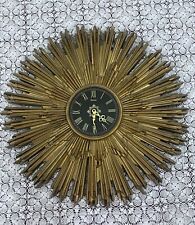 Vintage Mid Century Modern Sunburst Starburst Gold Wall Clock Burwood picture