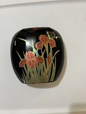 Vintage Otagri Accents Black With Gold Oval Floral Vase Oriental Decor picture