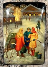 Authentic Fedoskino Russian Hand Painted Lacquer Box “Gossiping Women At Well” picture