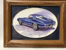 Vintage 1993 Framed American Memory Prints Blue Corvette Split Window Coupe USA picture