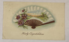 Vintage Postcard, Hearty Congratulations, Fan & Flowers picture