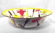 Mid-Century Barbeque BBQ Bowl Enamel Metal 16 in  Cute Retro-Vintage picture